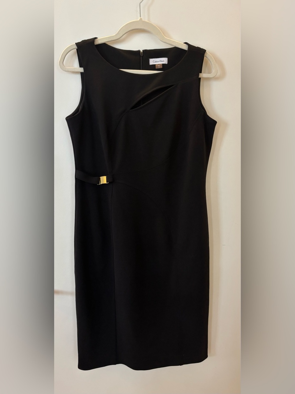 Calvin Klein Black Midi Sheath Dress with Gold Accent